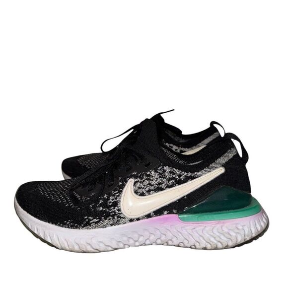 Nike Epic React Flyknit 2 GS Oreo Black Sneakers Kids 7 7Y AQ3244 Running Shoes - Picture 3 of 7